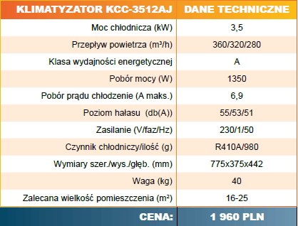 Klimatyzator KCC-3512 AJ Cennik Klimatyzator KCC-3512 AJ Cennik