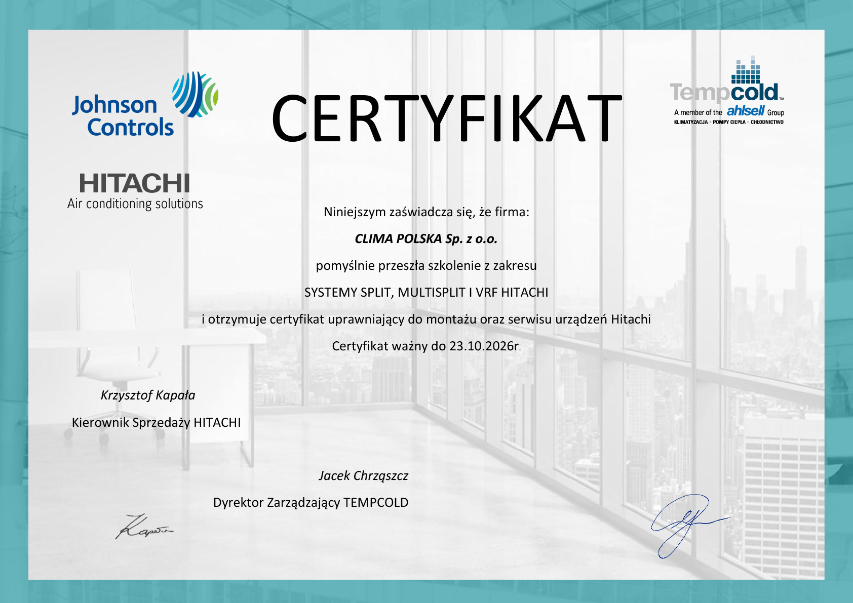 Certyfikat HITACHI_Clima Polska__23-10-26 kopia